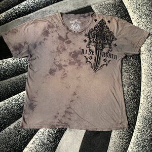 Raw State Y2K Affliction Aesthetic Rise Again Black Suede Tan Tye Dye Shirt